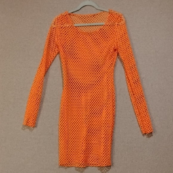Dresses & Skirts - Orange Mesh Long Sleeve Dress